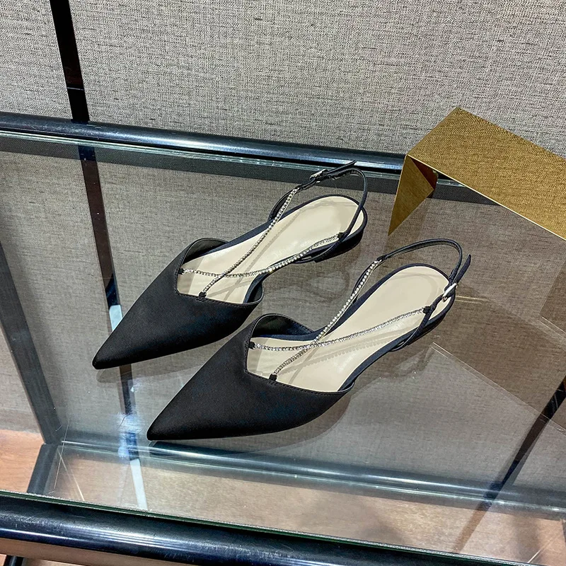 

Women's shoes spring 2021 all-match new product trend rhinestone chain elegant lady chain pointed flat sandals