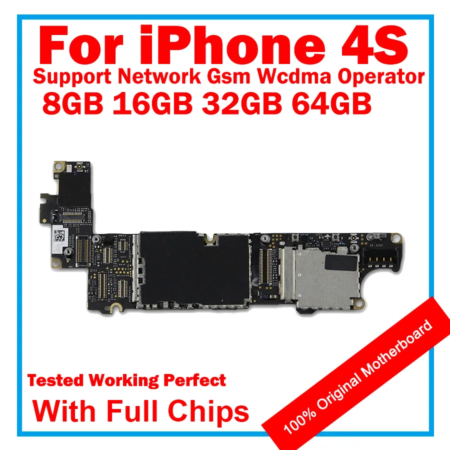 100% Оригинальный разблокированный для iphone 4S материнская плата iphone4S материнскую