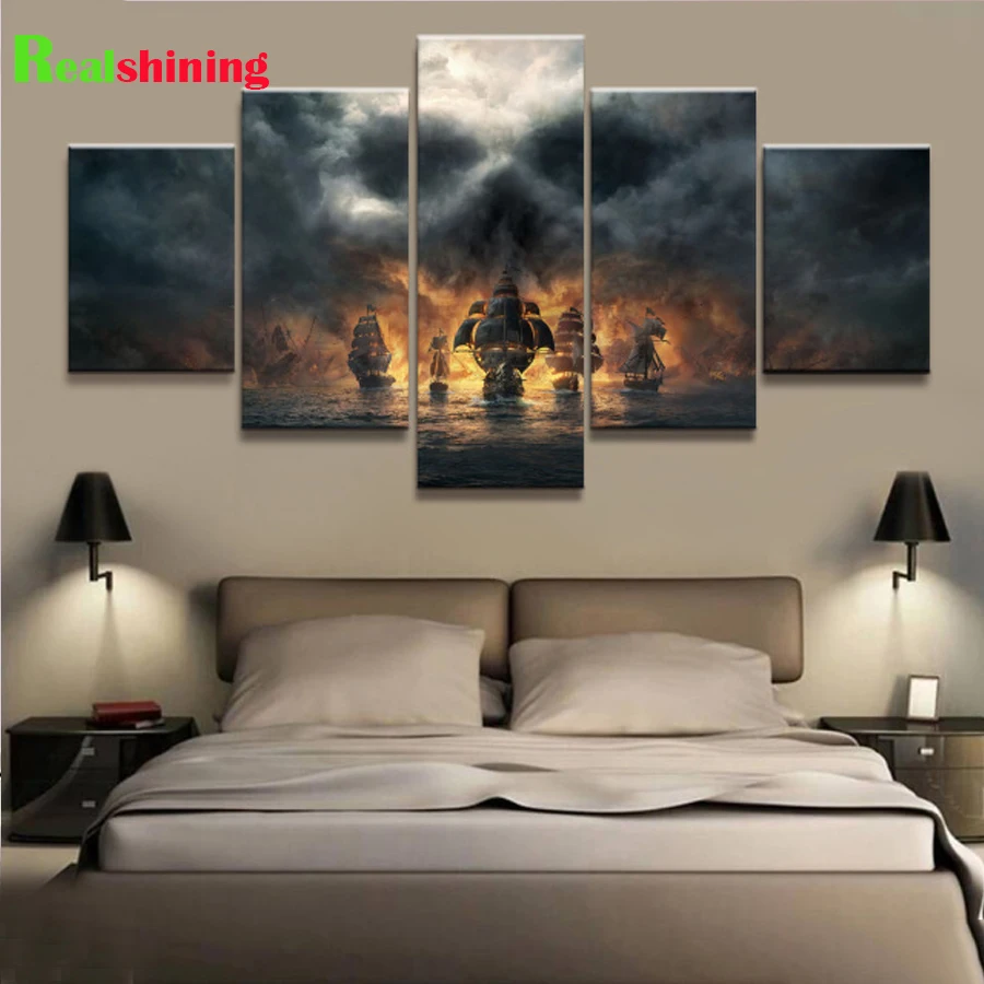 

5 Piece 5d diy diamond painting full square round diamond embroidery Pirates of the Caribbean movie picture mosaic decor N2009