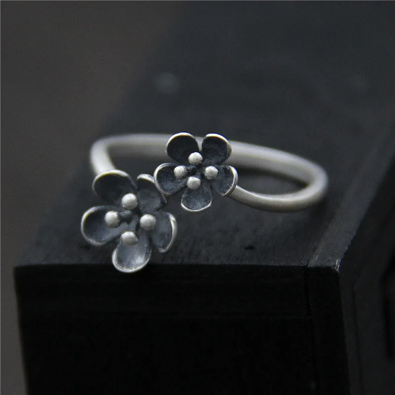 

Хорошее ювелирное изделие, кольцо из стерлингового серебра S925 пробы, Женское кольцо с двойным цветком, регулируемое, лучший подарок