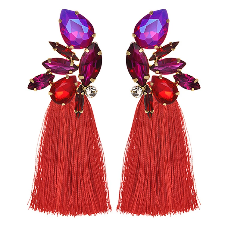 Женские длинные серьги кисточки ZHINI 2019 Винтажные висячие с кристаллами ювелирные