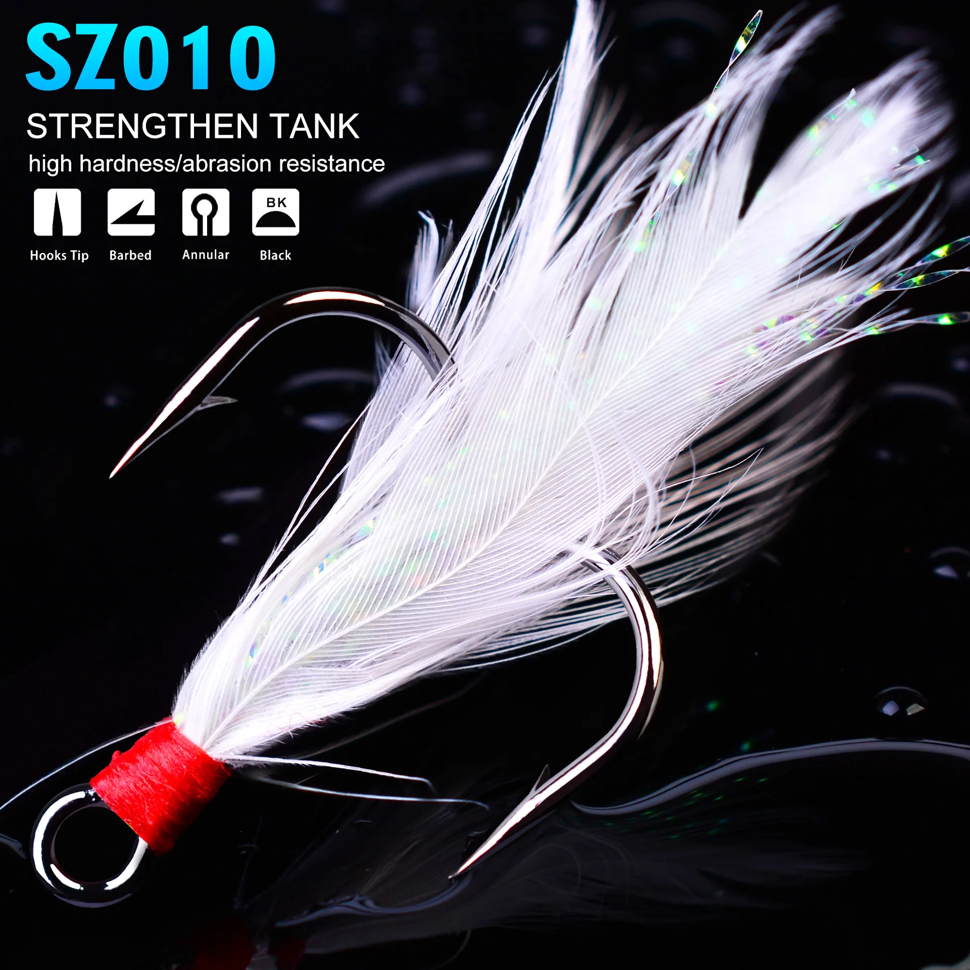 

10pcs Fishing Gear Wild Fishing Treble Hook with Feather Pendant Barbed Three Anchor Fishhook Fishing Wholesale