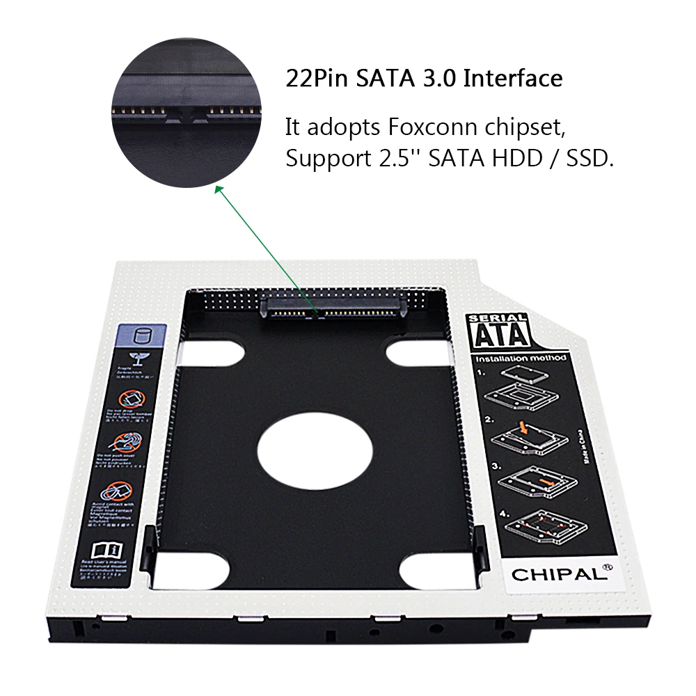 Универсальный Переходник CHIPAL для установки второго жесткого диска 9 5 мм SATA 3 0 Optibay