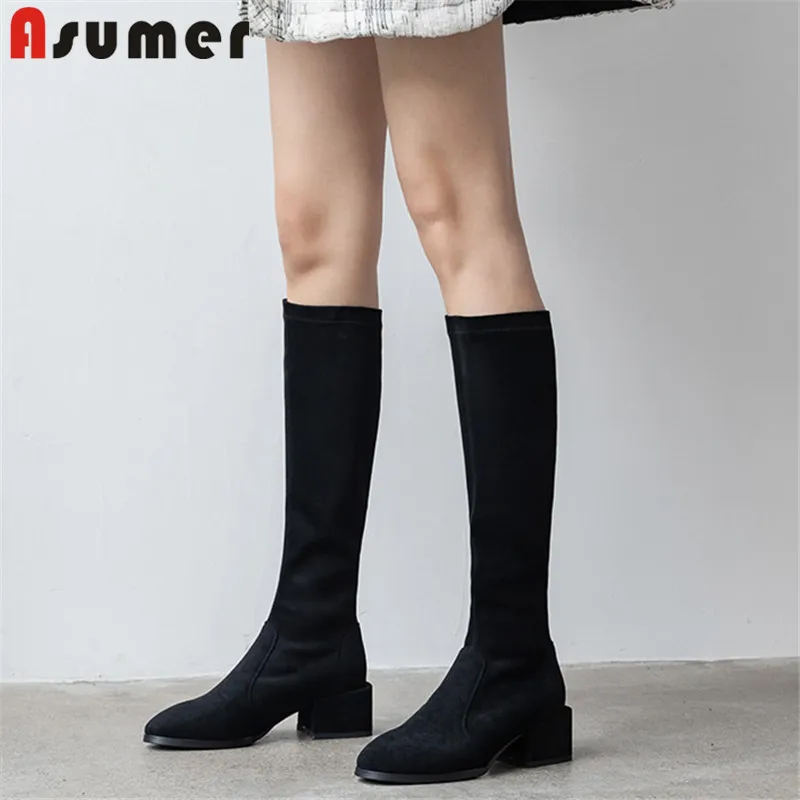 ASUMER/2020 Новое поступление Сапоги до колена Женские эластичные сапоги из флока с