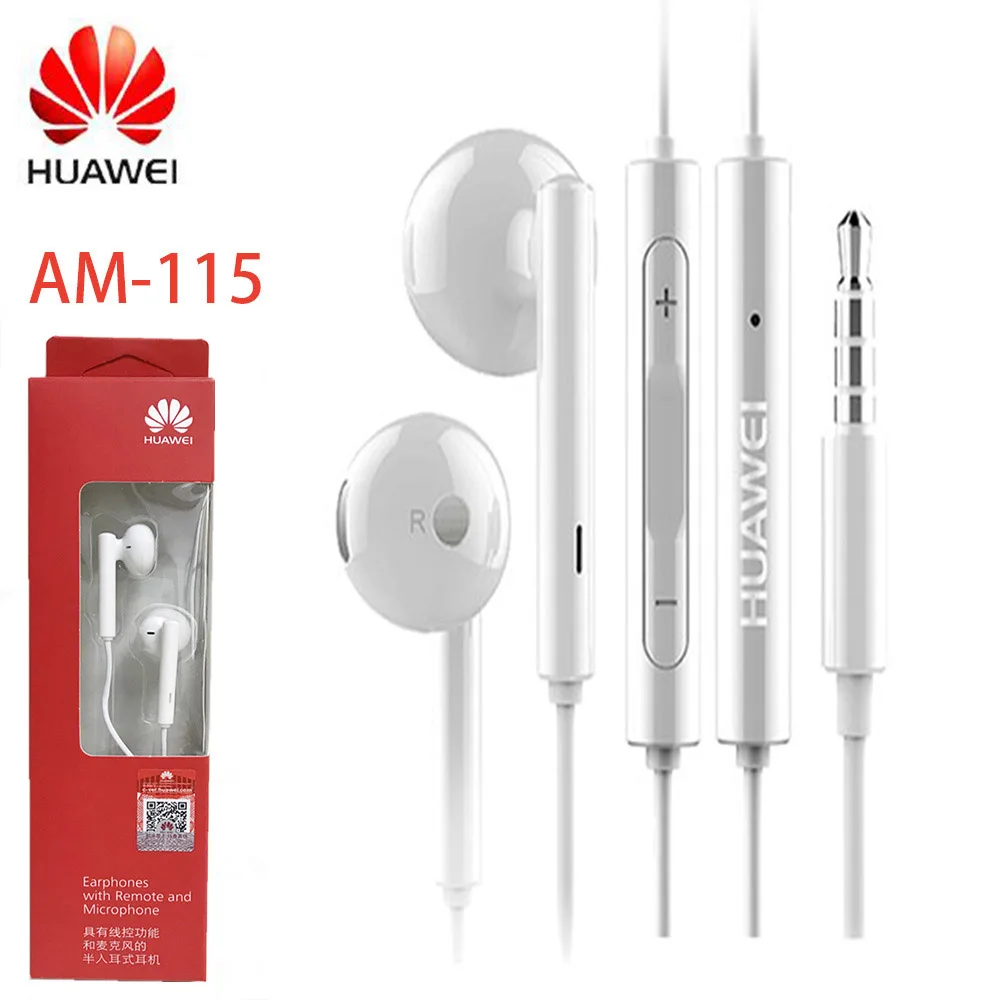Оригинальные наушники Huawei AM 115 проводные с регулировкой громкости и разъемом 3 5