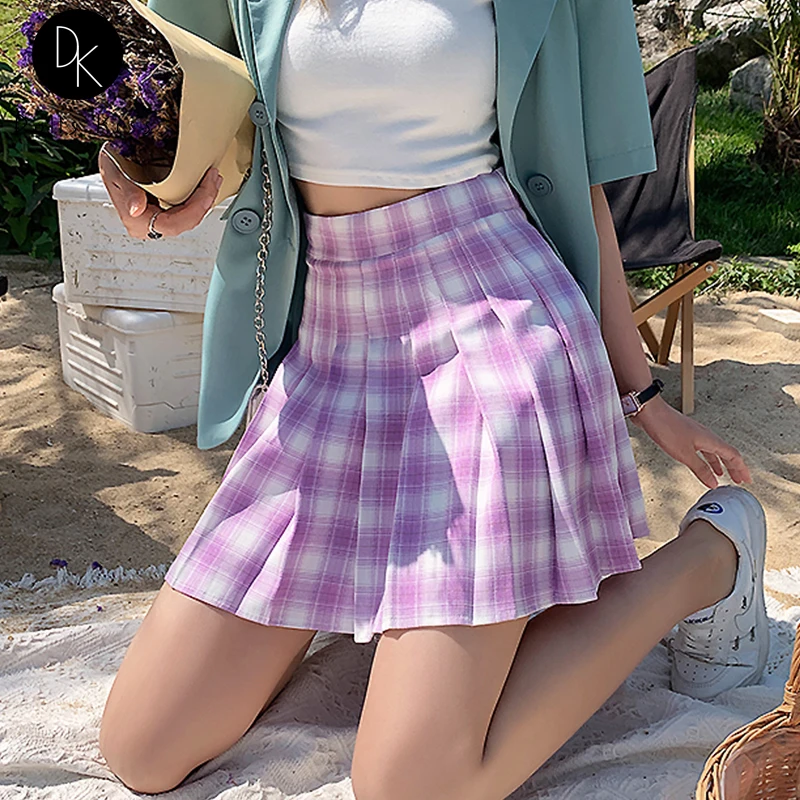Женская плиссированная мини юбка в клетку с высокой талией|Женские юбки| |