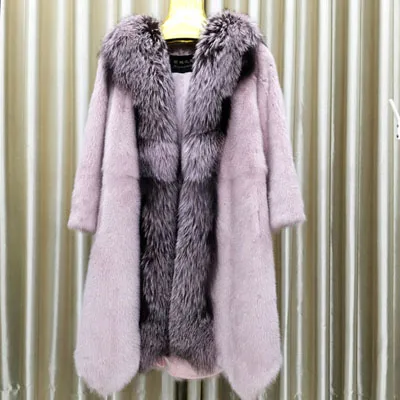 Retro Pink Шуба из натурального меха, шуба из натурального меха, длинный воротник из лисьего меха для женщин, зима, шуба из норки, высокое качество, розничная/ - Цвет: Retro Pink