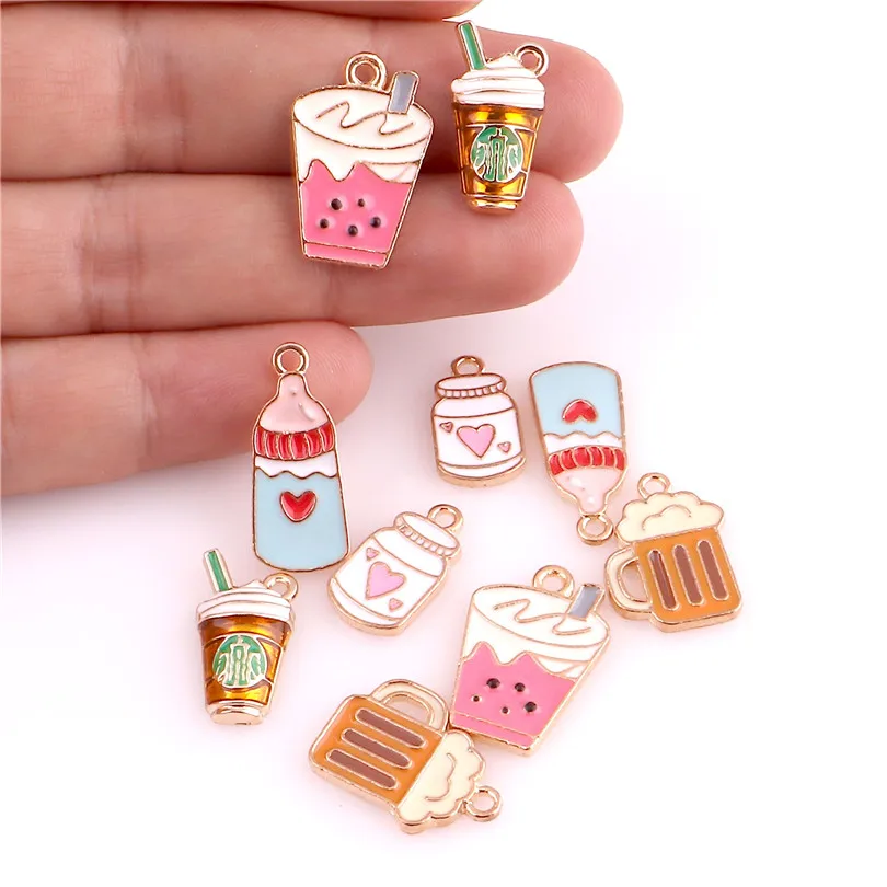 10 шт. Enamels кофейная чашка детская бутылка сплав серьги амулеты DIY ручной работы изготовление волос ожерелье ювелирные изделия, подвески, аксессуары