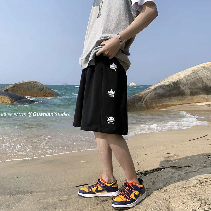 

Shorts For Men Summer Printed Popular Casual Thin Loose Sports Five-point Pants Men Clothes Black White Gray Straight Sweatpants