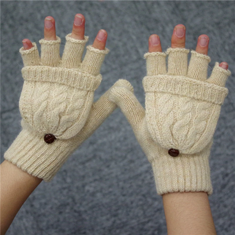 

Женские Осенние перчатки с откидной крышкой, 1 пара, теплые мягкие варежки с открытыми пальцами, вязаные плотные теплые зимние перчатки
