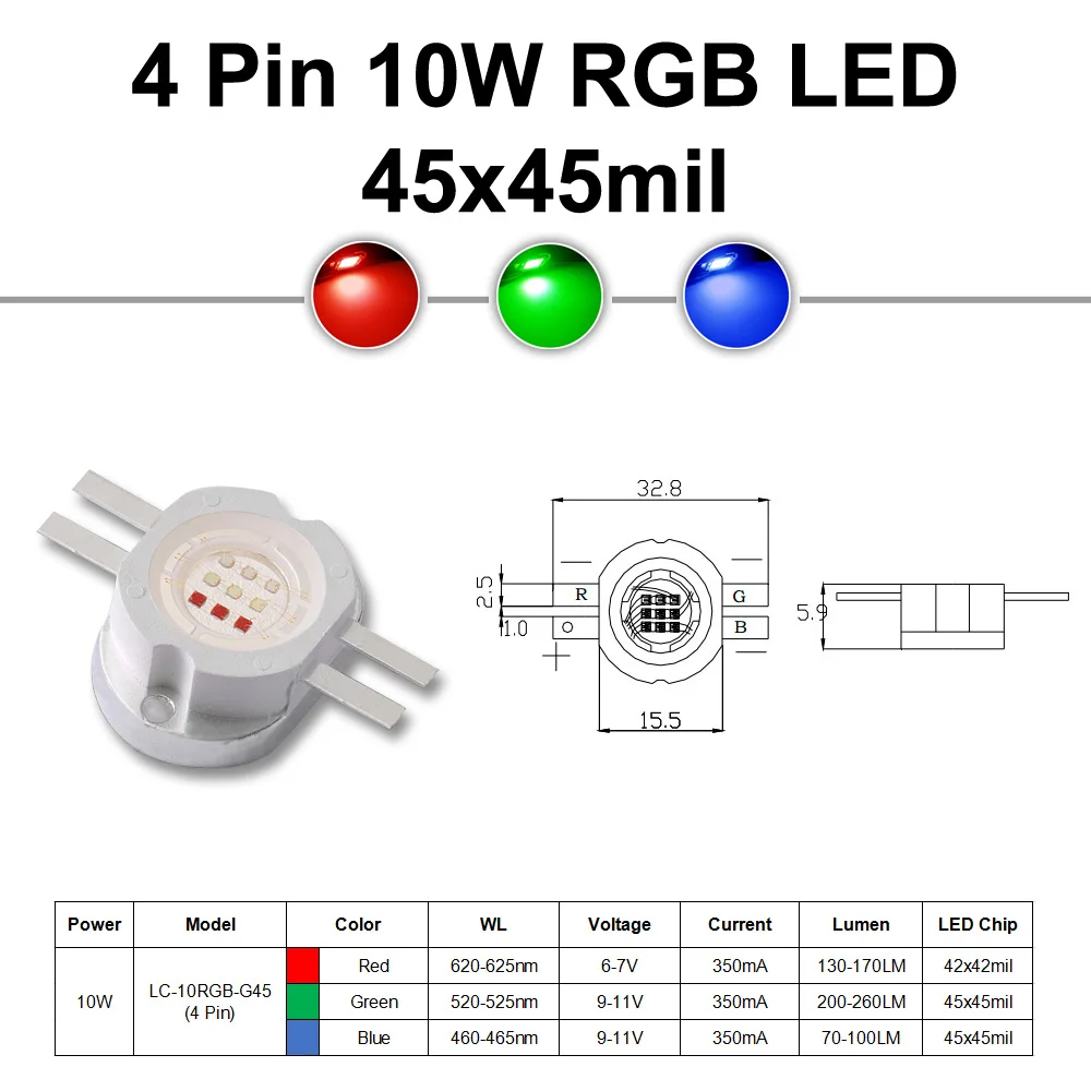 Светодиодный чип высокой мощности 10 Вт COB супер яркий RGB Красный Зеленый Синий SMD
