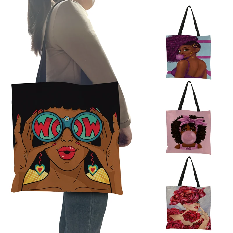 Cool Afro Girl Print Totes Africa Women Fashion Handbag Ladies Shopping Bag Teenager Black Brown Girls School Bags Beach Travel