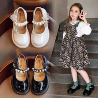 children mary jane retro single shoes girls round toe shallow mouth leather shoes kids princess with pearl buckle flats 27 36