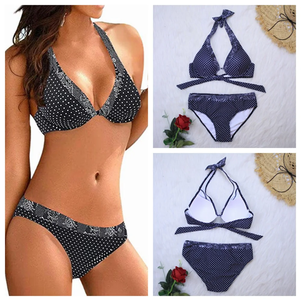 Бикини 2020 пуш ап сексуальный комплект бикини с лямкой на шее принтом размера плюс