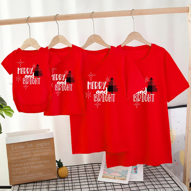 Ropa a juego con estampado de dibujos animados de Navidad para madre, padre, hija, hijo, camiseta, ropa familiar para mam&aacute; y yo-5