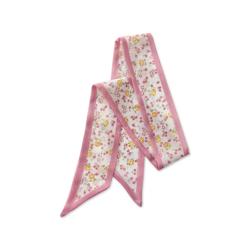 Женский длинный шелковый шарф Розовая Повязка на голову с цветочным рисунком