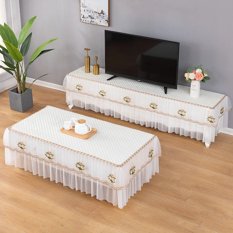 Прямоугольная скатерть из хлопка белая кружевная для кофейного столика с