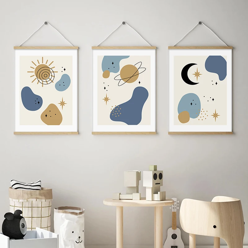 

Abstract Sun Moon Stars Beige Nursery Posters Canvas Painting Wall Art Print Pictures Bedroom Living Room Interior Home Decor