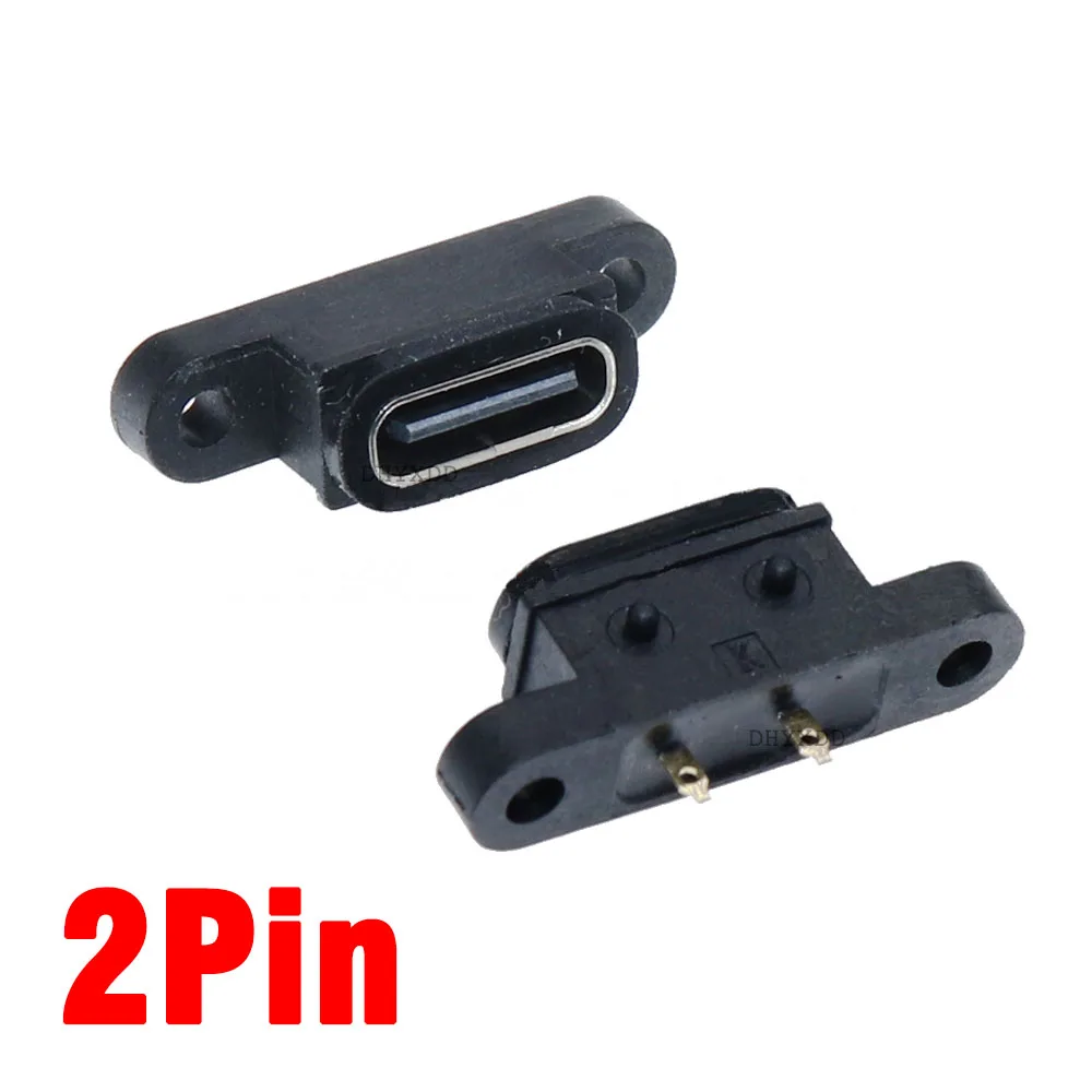 

1-10 USB 3.1 Connector Type-C 2Pin 2 Welding Wire Female Waterproof Female Socket With Screw Hole Rubber Ring Fast Charging Port