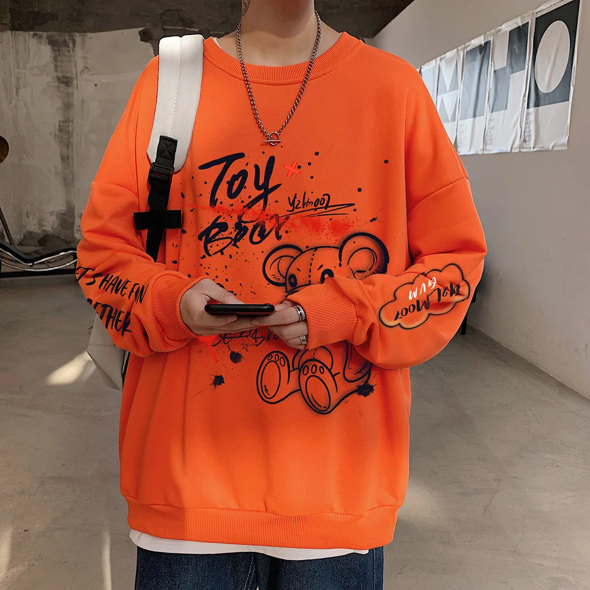 

Ink Graffiti Bear Pattern Print Sweatshirts Couples Hoodies Harajuku Hip Hop Pullovers Streetwear Women Mens Fashion Casual Tops