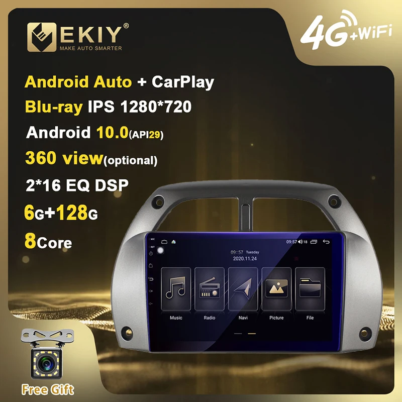 EKIY 1280*720P DSP Android 10 для Toyota RAV4 2001 2002 2005 Автомагнитола мультимедийный плеер GPS