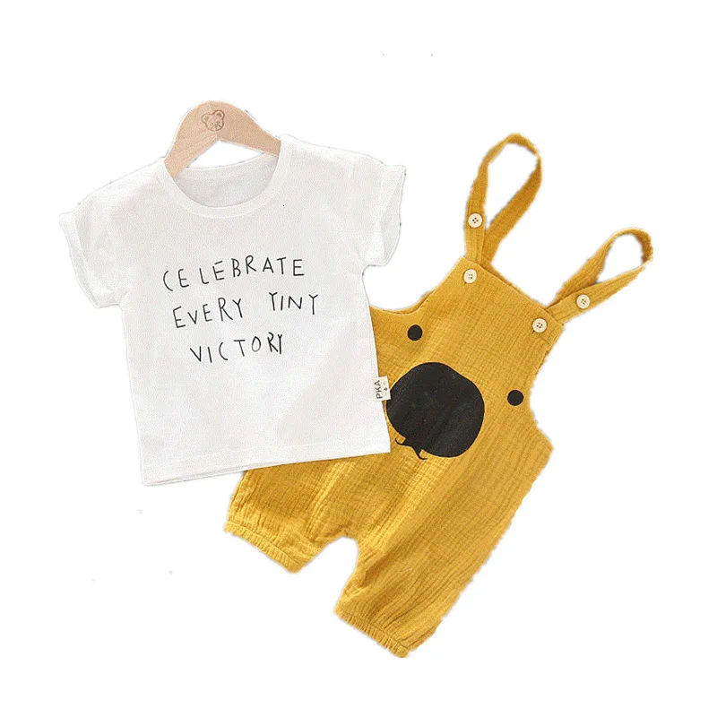 

Children Summer Cartoon Cotton Clothes Baby Boys Girls Letter T Shirt Bib Pants 2Pcs/sets Infant Kids Fashion Toddler Tracksuits