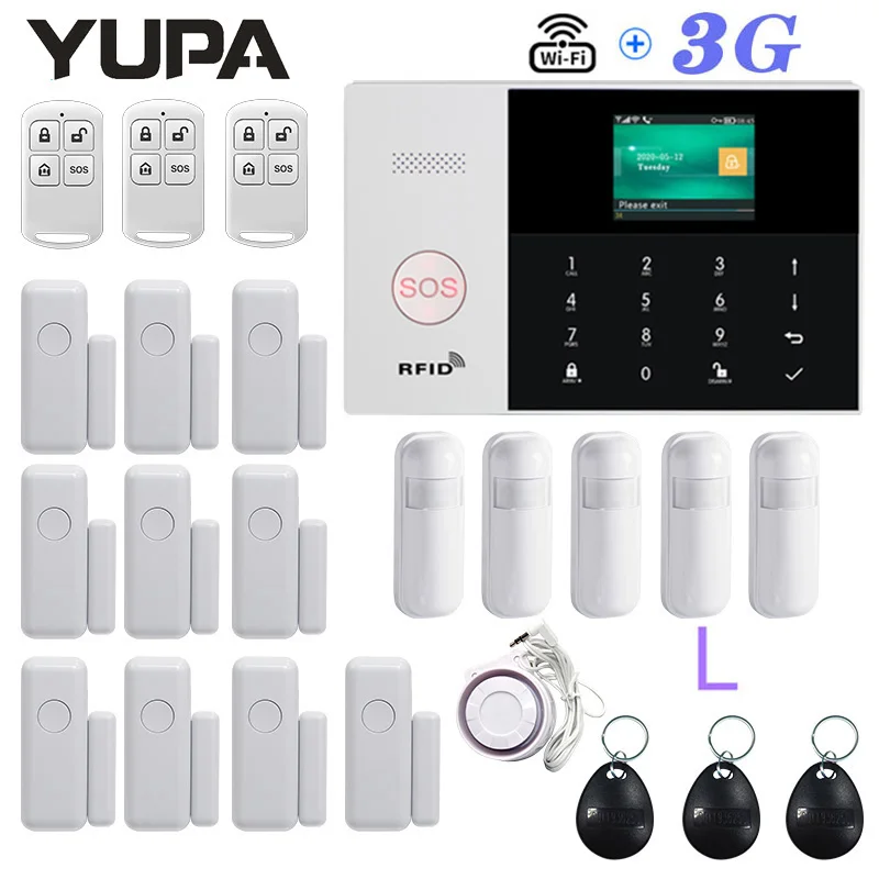 

433MHz Wireless WIFI 3G GSM Home Security Alarm System supports 3 wired Zones APP Remote Control 11 Languages Burglar Anti Theft