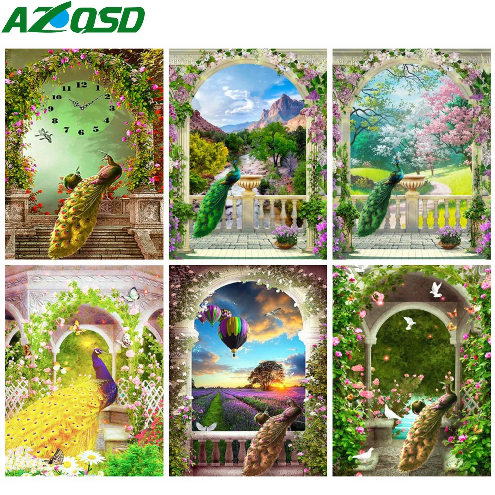 

AZQSD картина масляная краска ing по номерам павлин цветок Рисование по номерам 60x75 см Diy рамка Акриловая Краска на холсте наборы