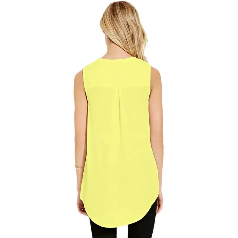 Summer New Women Casual Chiffon Tops Solid Color Ladies Loose V-Neck Sleeveless T-Shirts Plus Size 6XL | Женская одежда