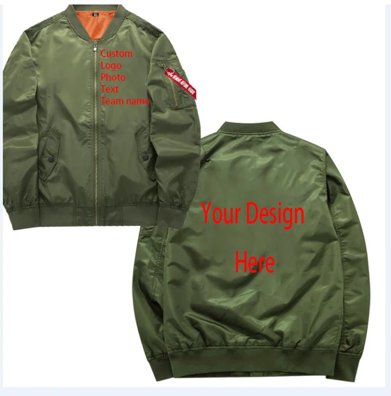 

Custom Logo Photo Text Team Name Your Own Design Printed Customized Military motorcycle Bomber Jacket Custom Pilot Jacket