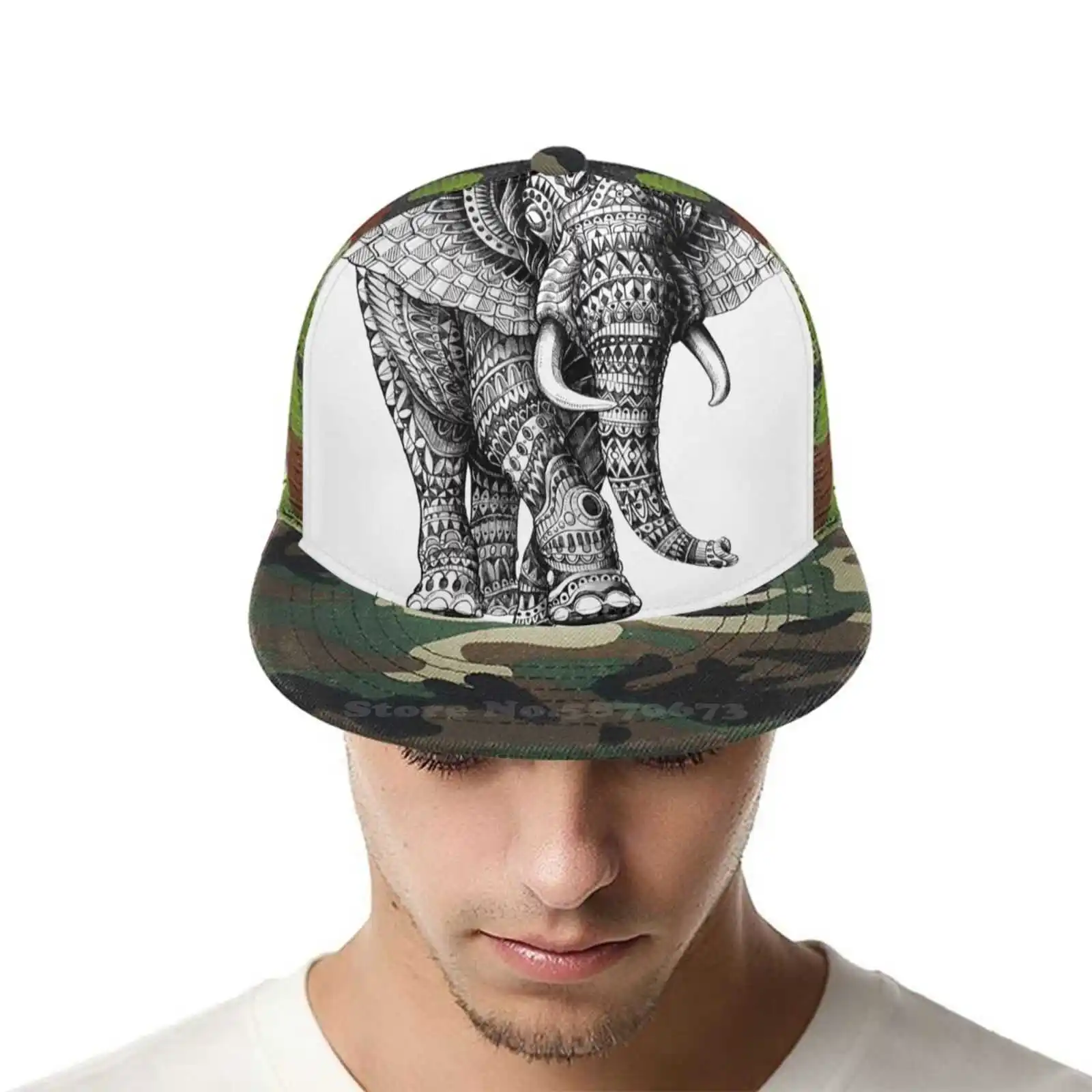 С орнаментом слона V.2 бейсбольная кепка с изогнутыми краями в сеточку слон
