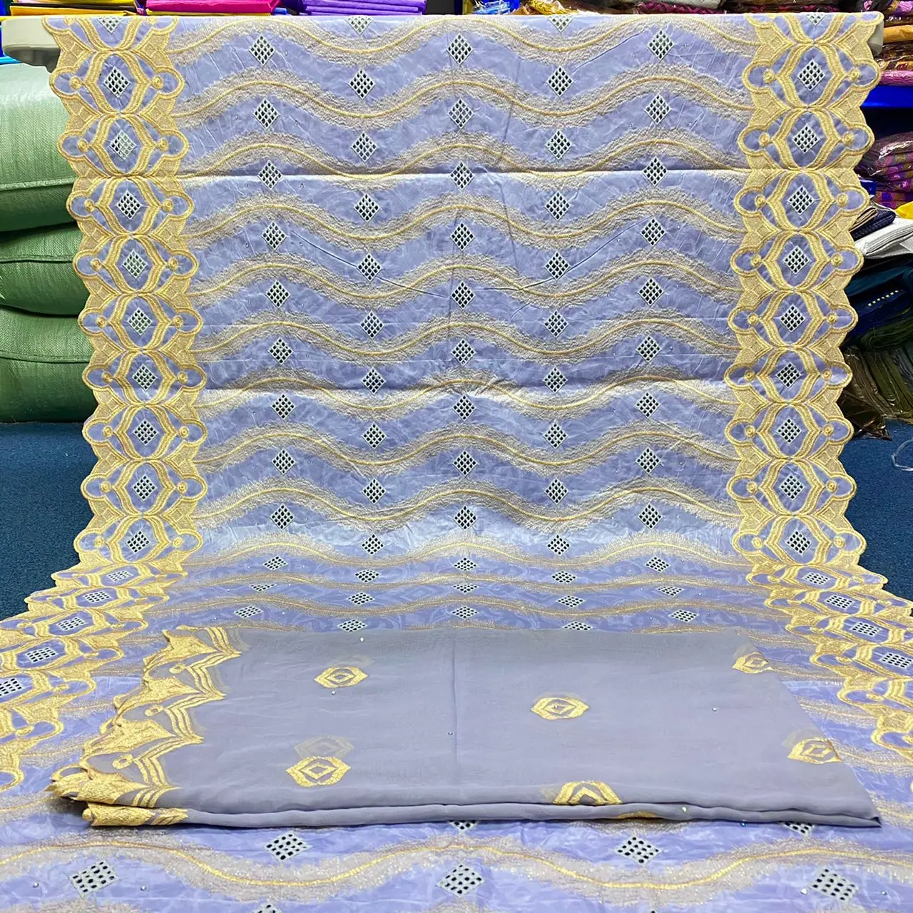 

African Bazin Riche Fabric Lace Fabric Quality Fashion Design Soft Bazin Brode 5+2yards Sewing Material For Women Wedding Dress