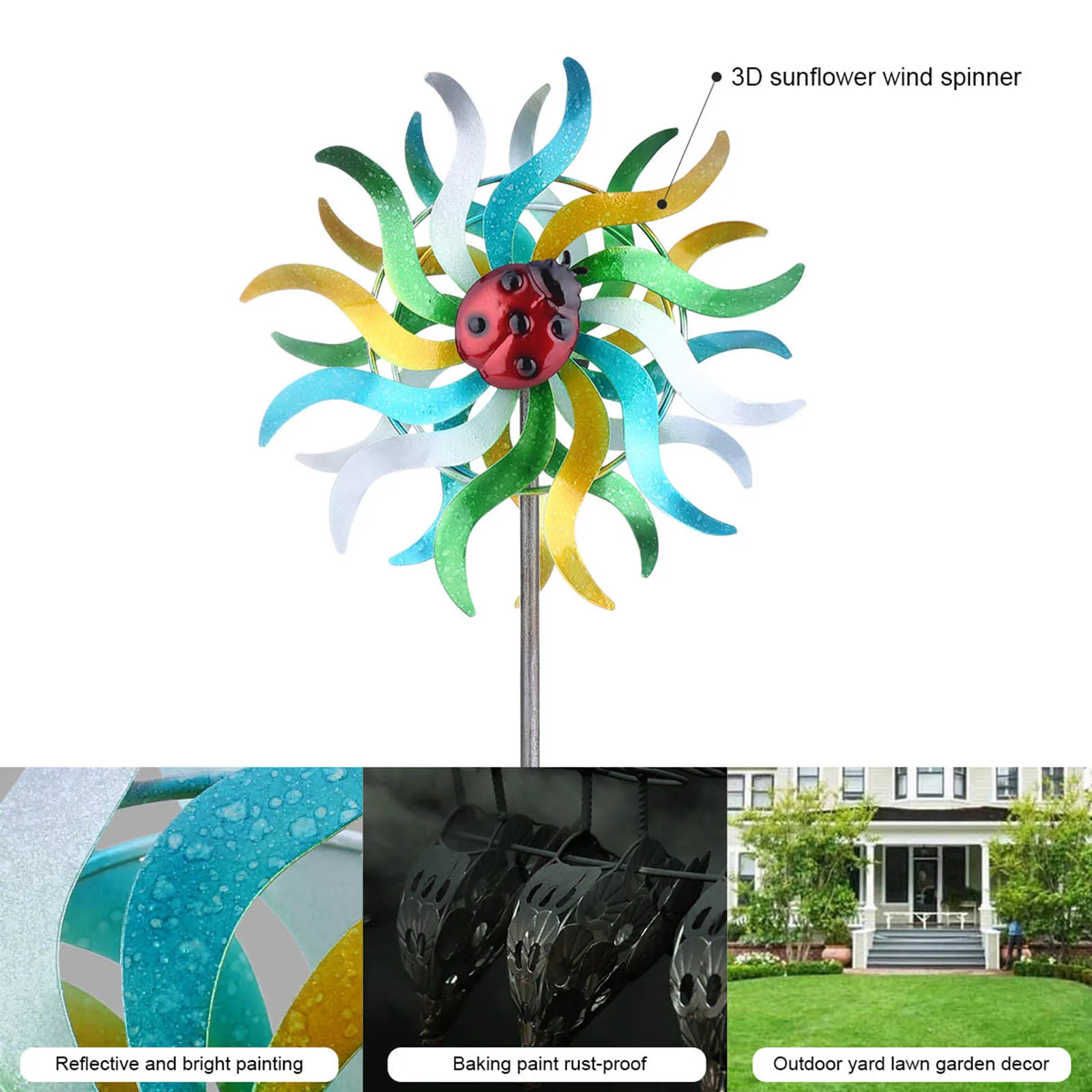 Tooarts 3D Sunflower Wind Spinner Bird Repeller Pinwheels Reflective Sparkly Bird Deterrent Windmill Protect Plants Garden Decor