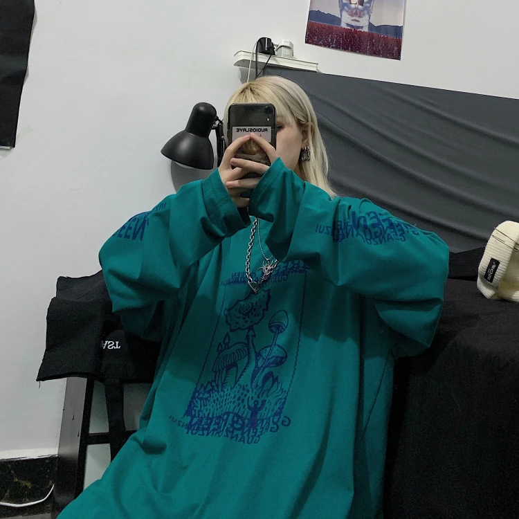 

Women's Clothing spring autumn new Korean ins o-neck print long sleeve T-Shirts casual loose Tees hipster o-neck ladies tops