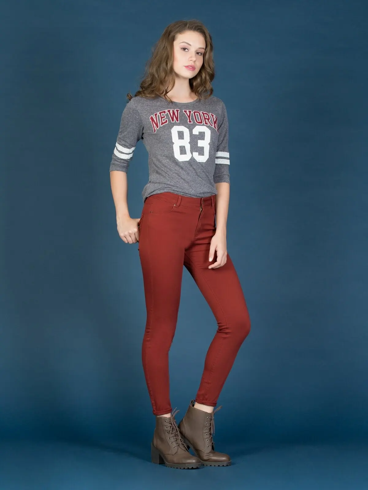 Женские супероблегающие оранжевые брюки Colins облегающие с высокой посадкой