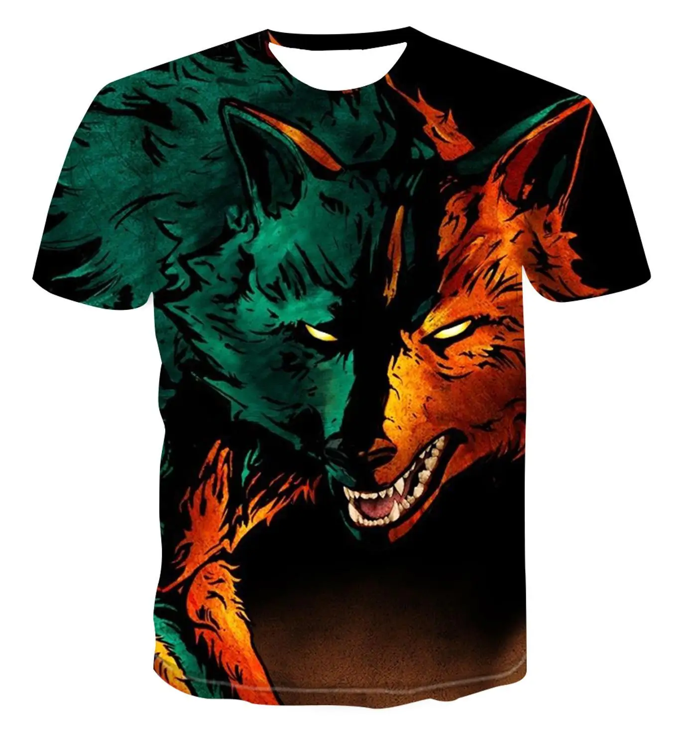 

Summer Men's and Women's Clothing 3D Short-Sleeved T-Shirt Wolf Animal Cartoon O-Neck Casual Loose Street Teenager Wolf Shirt