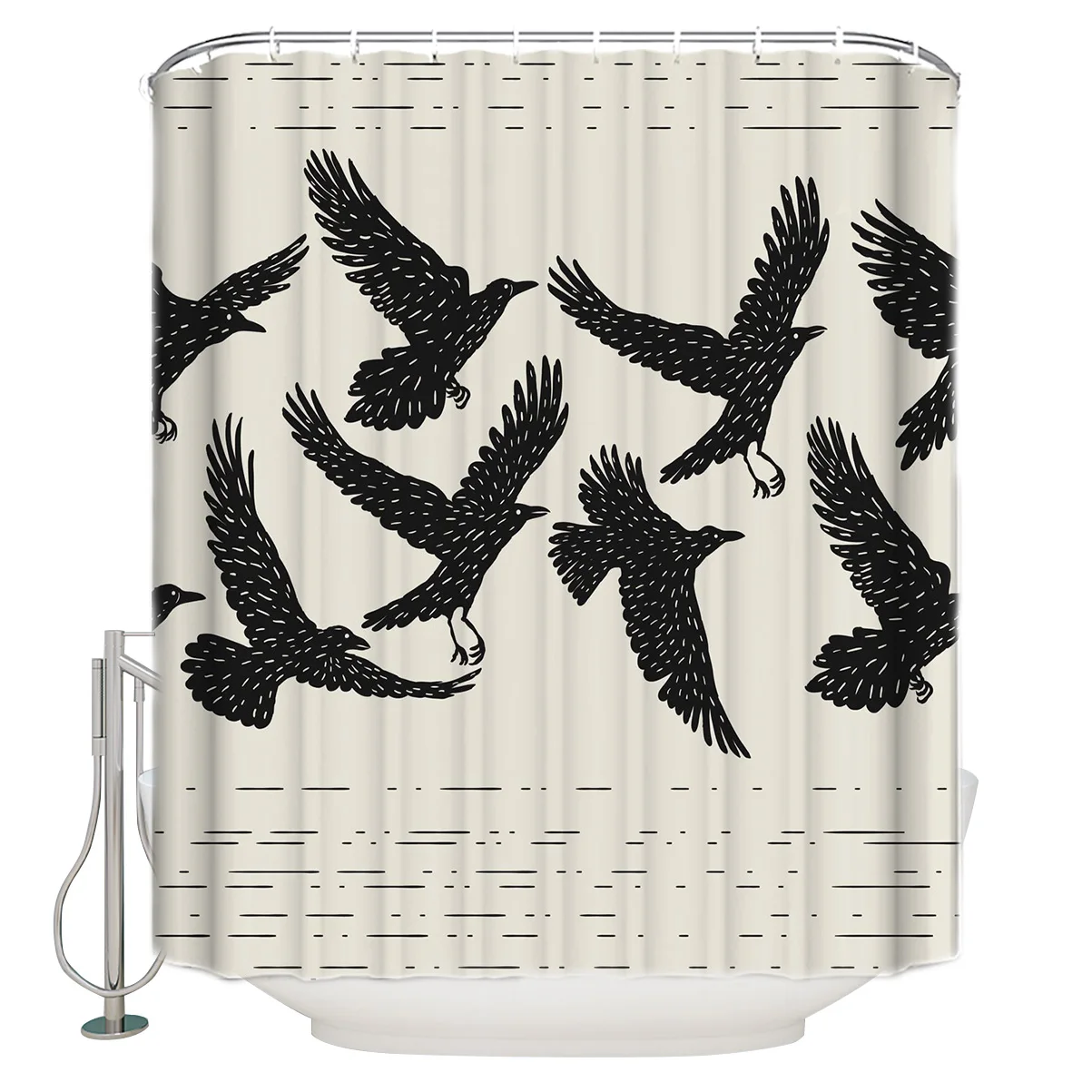 Черное животное летающая птица Необычные линии занавески для ванной комнаты