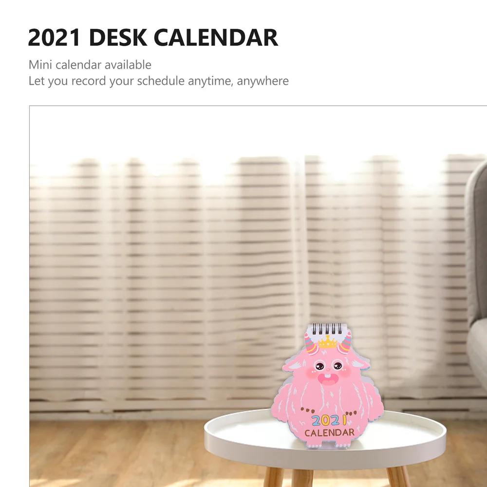 

2Pcs 2021 Desktop Calendars Paper Cartoon Coil Calendars School Random Style