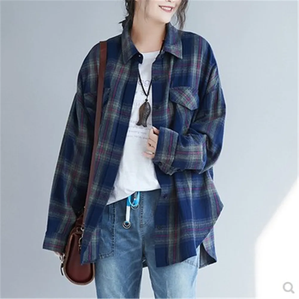 Блузка женская в шотландскую клетку Свободный кардиган полноцветная тонкая