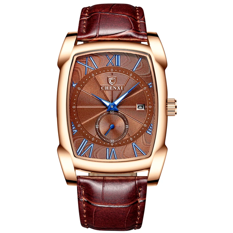 Leather waterproof top brand luxury quartz watch men clock rectangle wristwatch