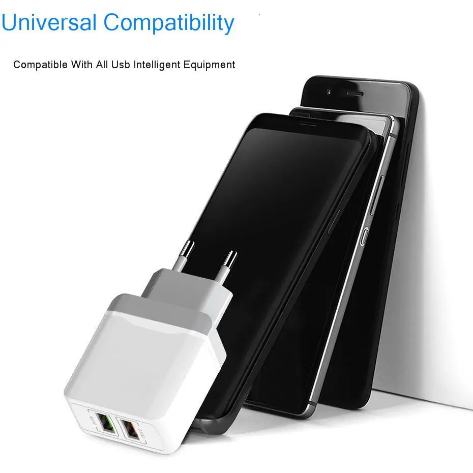 18 Вт двойное USB зарядное устройство для iPhone X 8 7 6 plus 5V2. 1A QC 3,0 USB настенное зарядное устройство для samsung huawei Xiaomi дорожное USB быстрое зарядное устройство