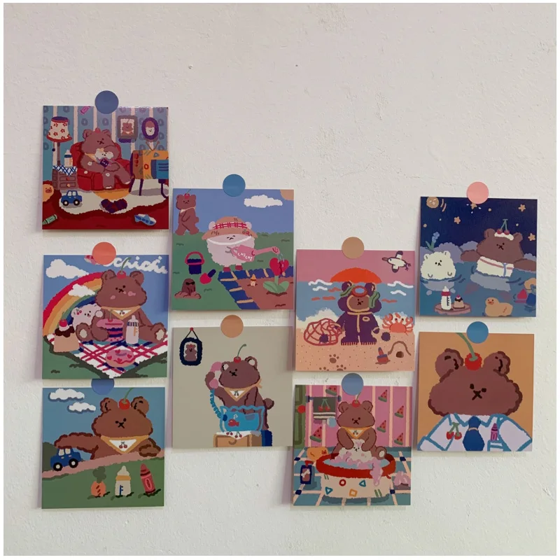 

2 Sheets Cute Cartoon Bear Decoration Cards Photo Props Wall Stickers Journal Memo Pad Kawaii Stationery No Stickiness