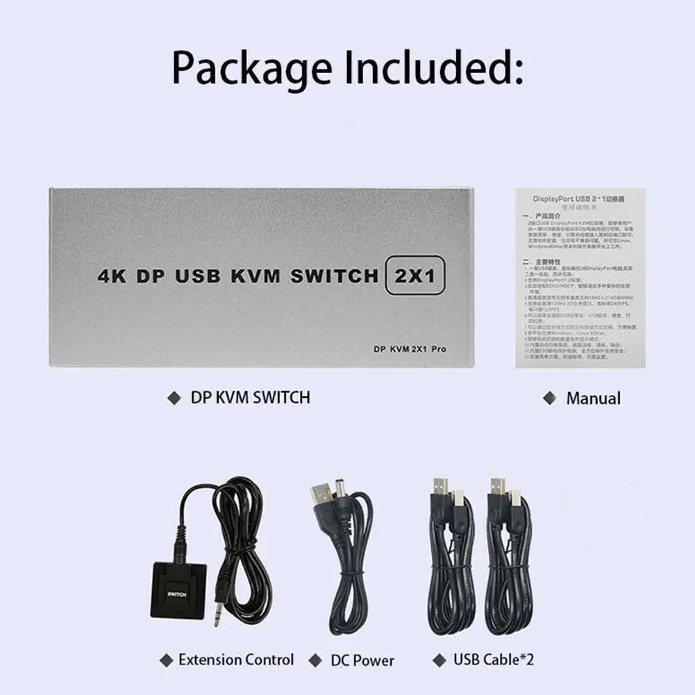 

Dual Port 8K Displayport KVM Switch 4K/144Hz DP Switch 2 4KX2K/60Hz 1 USB 2K In / KVM Displayport Out 144Hz Q5J2