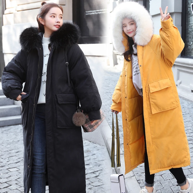 Mujer Parkas 2020 Длинная зимняя куртка Женское пальто Корейская парка меховой воротник