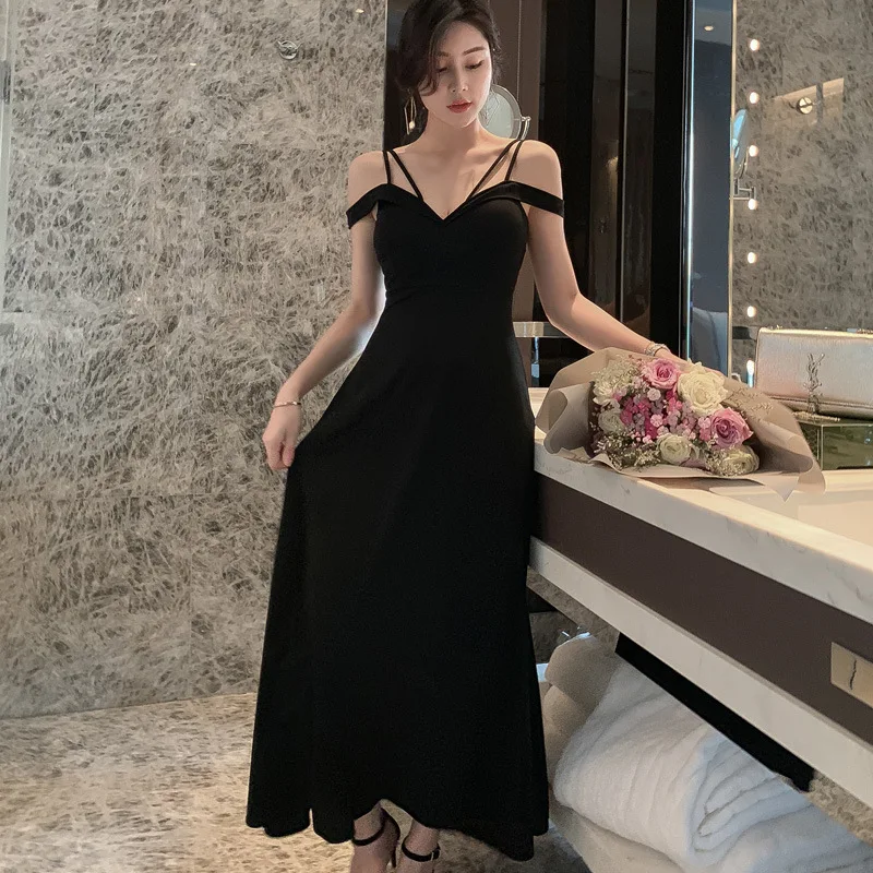 Летнее соблазнительное платье Новое поступление 2020 однотонные черные длинные