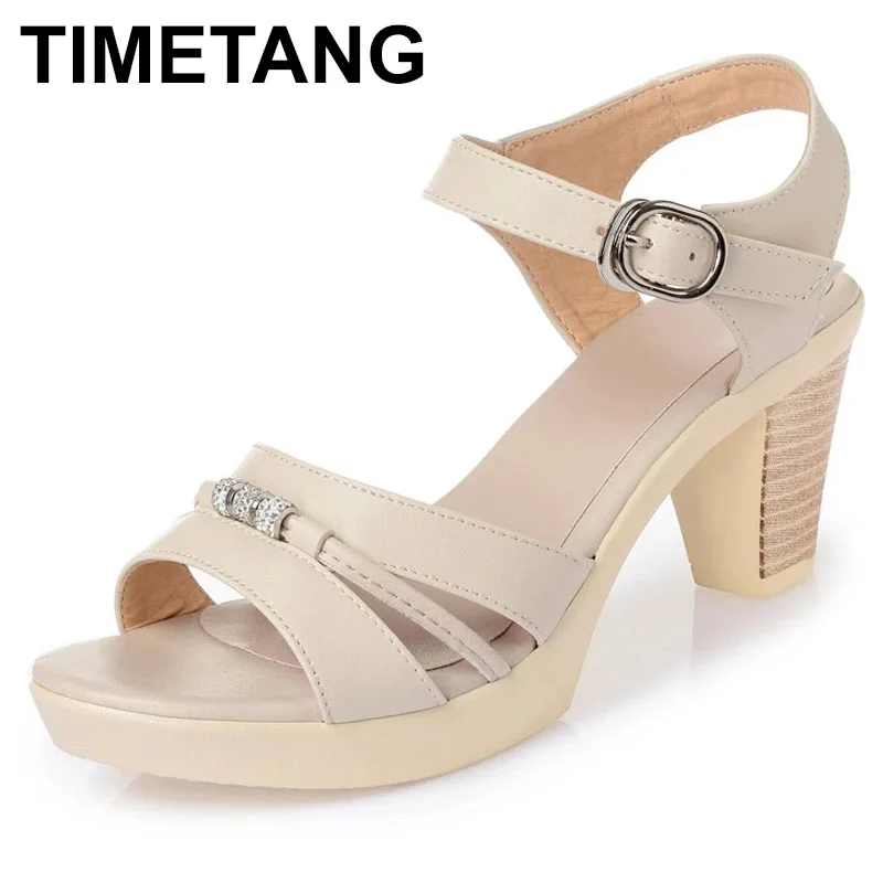 

TIMETANG Brand Sandals Summer Women Shoes Sandals 2022 New fashion Rhinestone High Heel Sandals Real Leather Shoes Woman Sandals