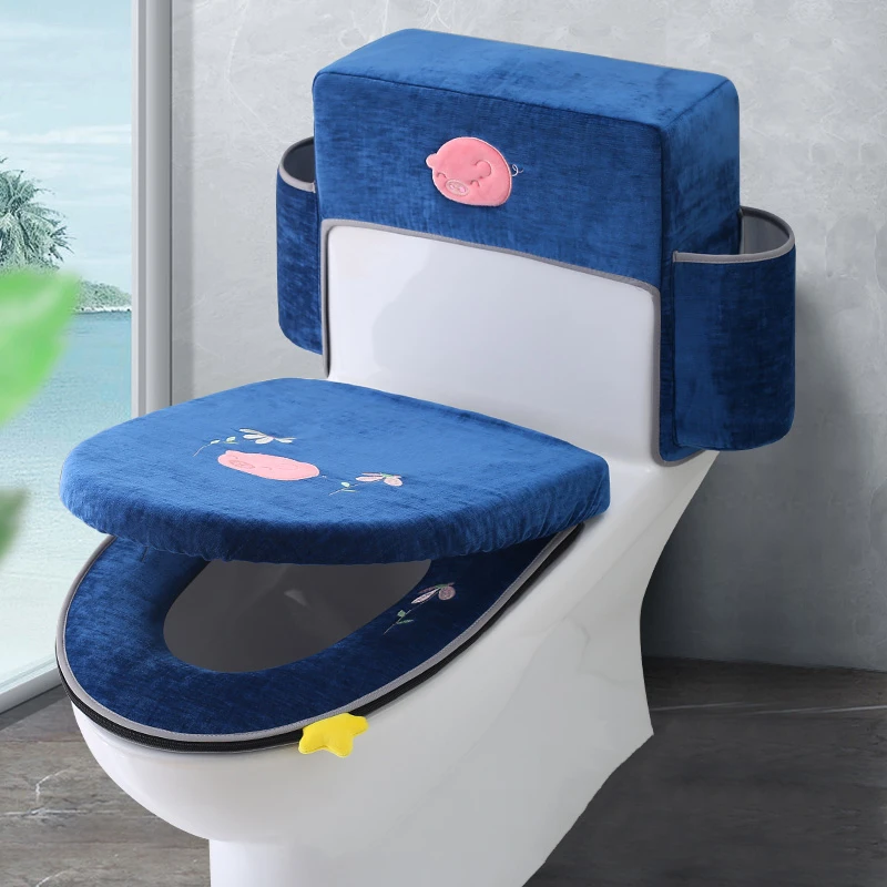 Чехол на сиденье унитаза 3 предмета в комплекте бархатная теплая подушка бытовой