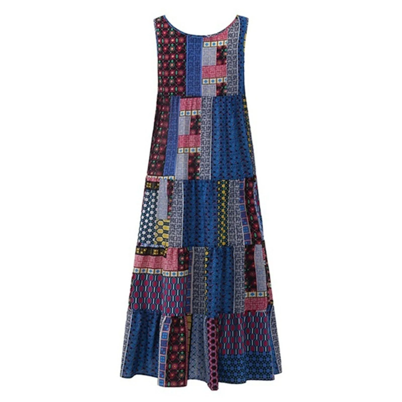 

Women Dress Summer Fashion Loose Long Bohemian Dress Sleeveless O-Neck Printed Retro Dress Vestidos zomer jurkjes dames 2021
