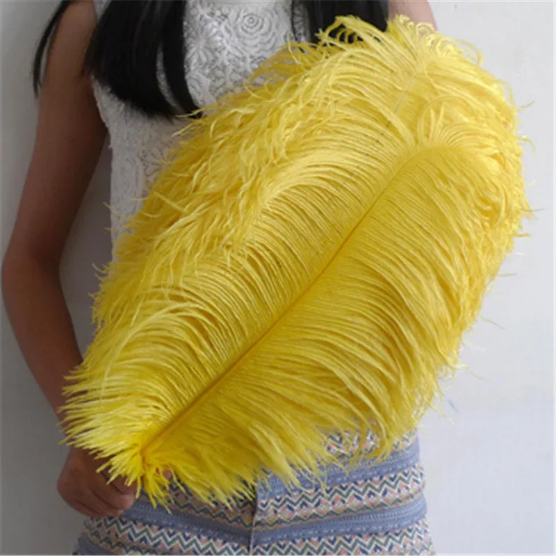 Plumas de avestruz para manualidades, plumas amarillas de 50-55cm/20-22 pulgadas, accesorios de joyer&iacute;a, suministros de pluma de boda, 100 unids/lote-0