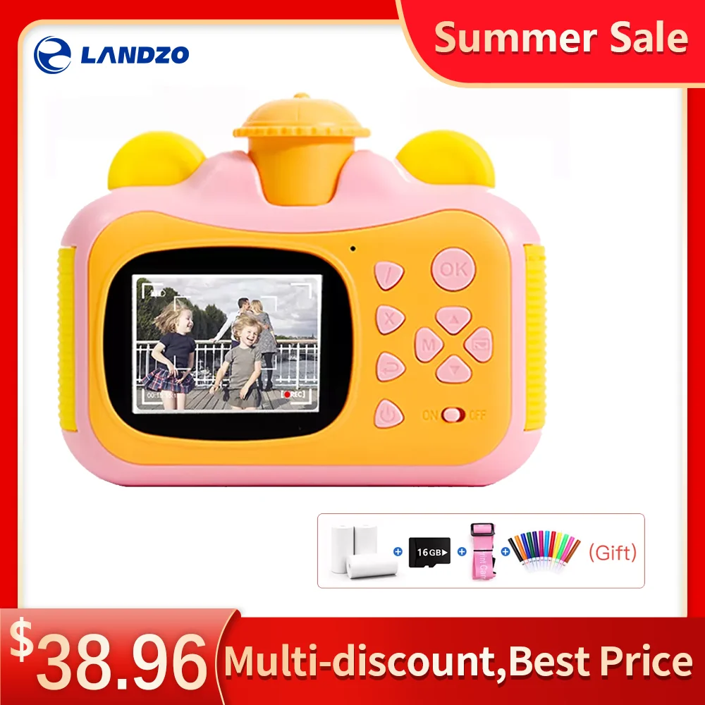 

Landzo Instant Print Kids Rotate Camera Thermal Photo Paper 16GB TF Card Paint Pens Printing Camera for Children Print Cameras